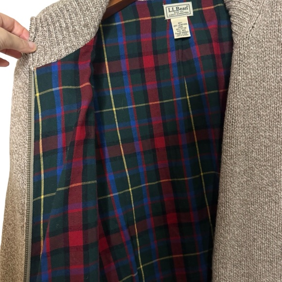 Vintage LL Bean Zip Up Sweater lambswool lining 2XL Heavy Taupe Grey Sweater - Picture 5 of 10